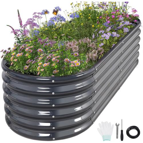 Galvanized Raised Garden Bed Outdoor- Raised Beds for Gardening| Metal Planter Box, Steel Raised Garden Bed Kit with Safety Edging and Gloves for Vegetables, Flower, Herbs (6x2x1.4FT, Green)