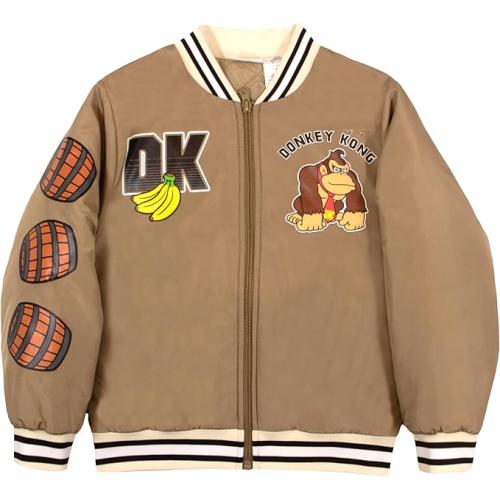 14-16 Nintendo Donkey Kong Boys Bomber Jacket Super Zip Up Jacket for Big and Little Kids Donkey Kong Varsity Jacket Casual Coat (Brown Size)