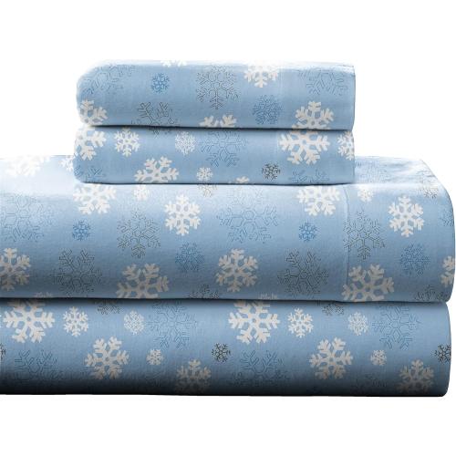 Cal King Pointehaven (Flannel-CKG-Snow-Flakes) Heavy Weight Printed Flannel 100-Percent Cotton Sheet Set, Snow Flakes