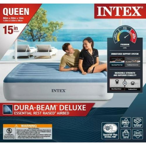 Intex 15 Essential Rest Dura-Beam Airbed Mattress with Internal Pump Included - QUEEN