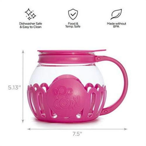 Ecolution Original Microwave Micro-Pop Popcorn Popper, Borosilicate Glass, 3-in-1 Silicone Lid, Dishwasher Safe, BPA Free, 1.5 Quart - Snack Size, Pink