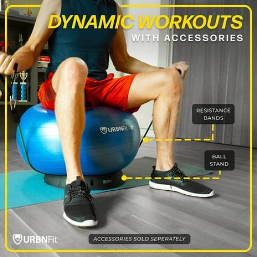 URBNFit Exercise Ball - AntiBurst Swiss Balance Ball w/ Pump - Fitness Ball Chair for Office, Home Gym - Silver, 55CM