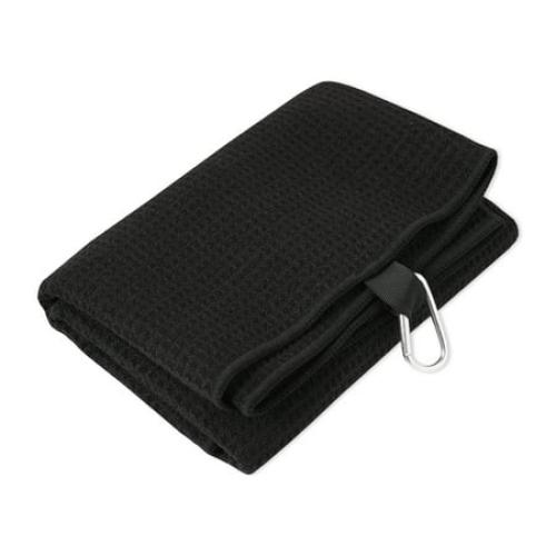 Athletic Works Microfiber Black Golf Towel, Featuring Waffle Texture & Convenient Clip, 30x20