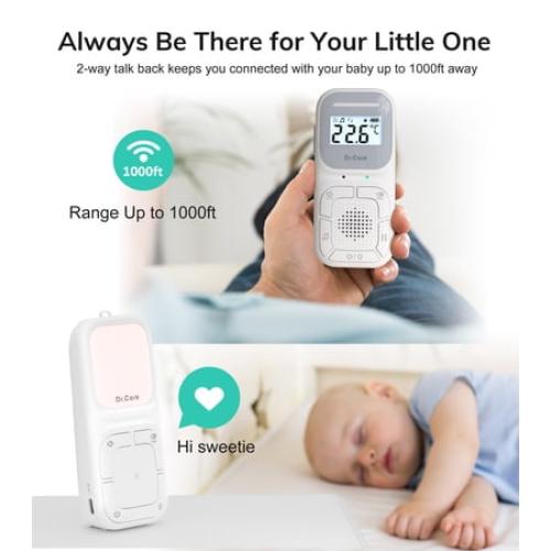 Dr.Care Portable Digital Audio Baby Monitor Built-in Nightlight , Hanging Cord 1000ft Range ABM002