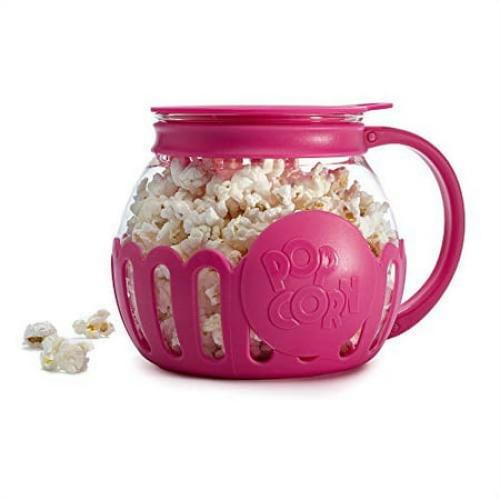 Ecolution Original Microwave Micro-Pop Popcorn Popper, Borosilicate Glass, 3-in-1 Silicone Lid, Dishwasher Safe, BPA Free, 1.5 Quart - Snack Size, Pink