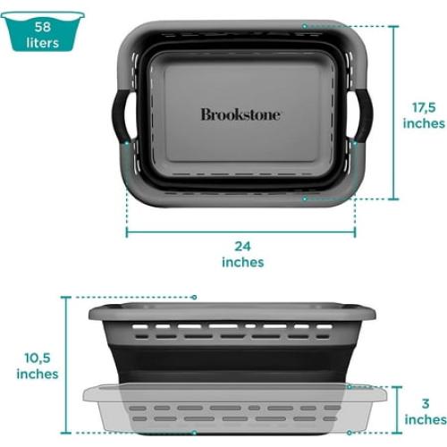 Brookstone 11 Gallon Collapsible Plastic Laundry Basket, Portable Pop-up Hamper, Foldable Storage Container, Washing Tub, Dark Gray