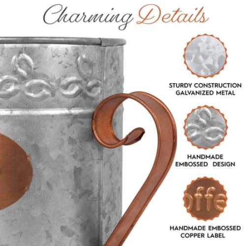 Autumn Alley Galvanized Coffee Pod K-Cup Holder|'Coffee' Copper Label and Handle