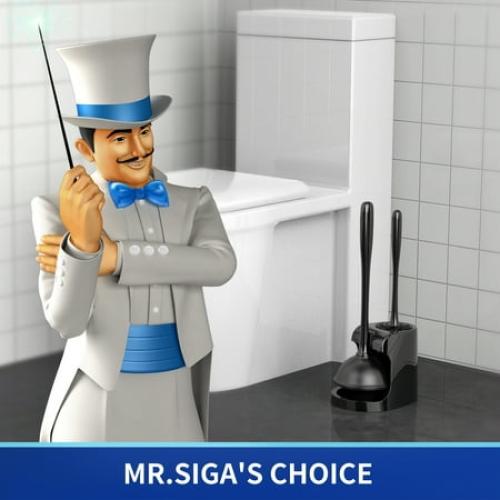 MR.Siga Toilet Plunger and Bowl Brush Combo for Bathroom Cleaning, Black, 2 Sets