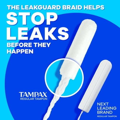 Tampax Pearl Tampons Ultra Absorbency with LeakGuard Braid, 45 Count