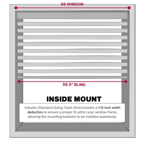 Lotus & Windoware Cordless 1 Vinyl Mini Blind Light Filtering Horizontal Blind, 59 Width x 60 Length, Alabaster, Smooth