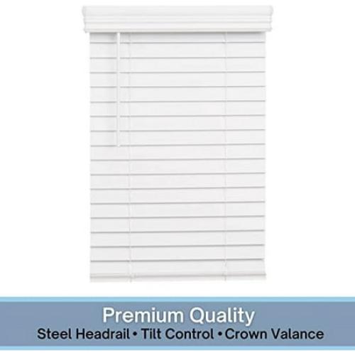 Lotus & Windoware Cordless 2 Faux Wood Room Darkening Horizontal Blind, 34 Width x 60 Length, Bright White, Smooth