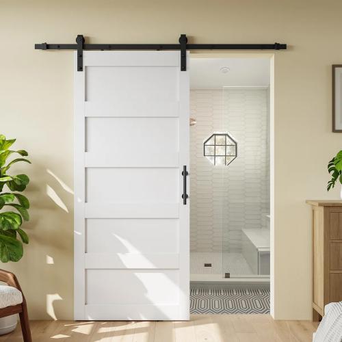 Size 84'' Color White  Solid Wood Paneled Painted with Installation Hardware Kit Barn Door