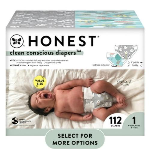 The Honest Company, Clean Conscious Disposable Baby Diapers, Size 1, 112 Count (Select for More Options)