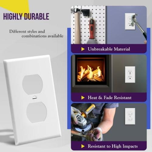 Enerlites 1-Gang 4.50 x 2.76 Duplex Wall Plates Kit, Electrical Outlet Covers, White, 10pcs