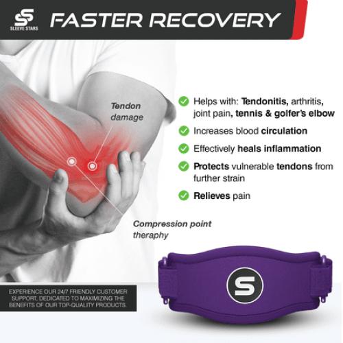 Sleeve Stars Tennis Elbow Brace for Men & Women, Relief for Tendonitis, Single, Dark Purple