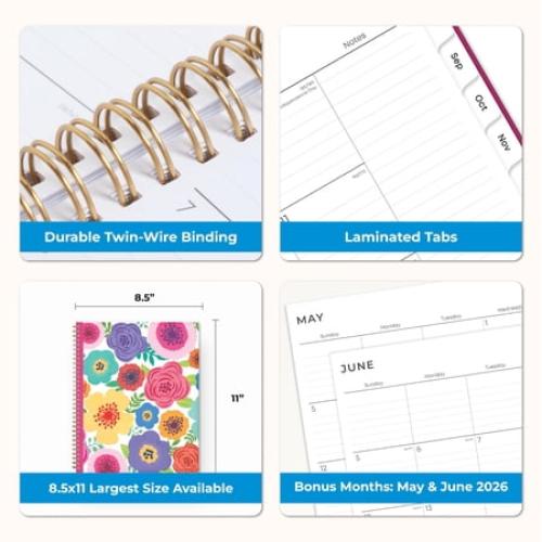 Blue Sky 2026-2027 Weekly and Monthly Academic Year Planner Calendar, July 2026 - June 2027, 8.5 x 11, Flexible Pocket Cover, Wirebound, Storage Pocket, Laminated Tabs, Mahalo