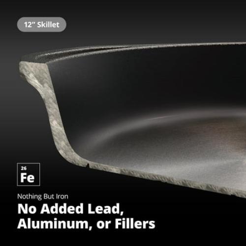 12 inch Cast Iron Skillet, Smooth Milled, Organically Seasoned Sauce Pan Surface