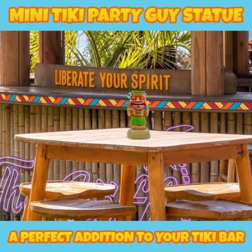 Darware Solar Garden Mini Tiki Statue: Party Guy; Solar-Powered Hawaiian Luau Party, Pool Tiki Bar and Garden Decor