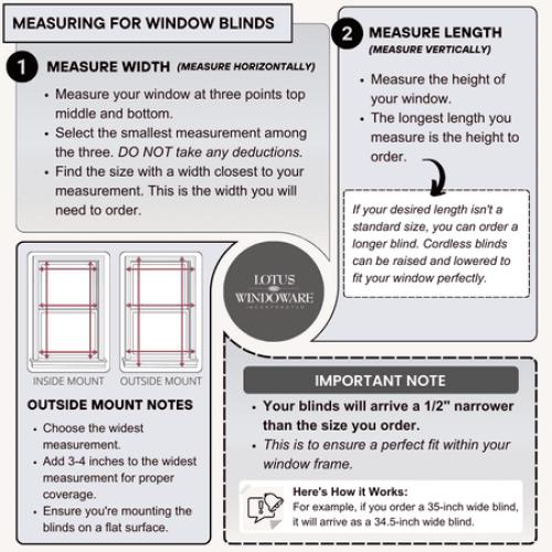 Lotus & Windoware Cordless 1 Aluminum Light Filtering Horizontal Mini Blind, 36 W x 84 L, White, Smooth