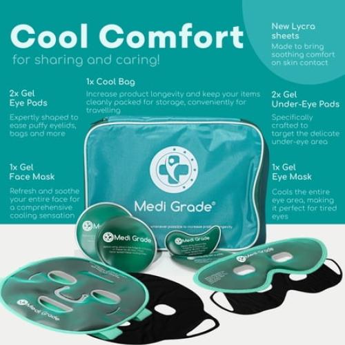 Medi Grade Adult Cooling Mask – Ice Face and Eye Mask with Chillgel for Puffy Eyes & Migraine Relief
