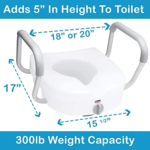 Carex E-Z Lock Raised Toilet Seat With Handles, 5 Toilet Seat Riser with Arms, Handicap Raised Toilet Seat For Seniors and Elevated Toilet Seat