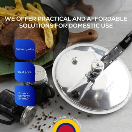 Size  6.3Qt / 6L Pressure Cooker for 7 Servings, With Multiple Safety Systems and Heat Resistant Handles For Can, Soup, Meat and Beans