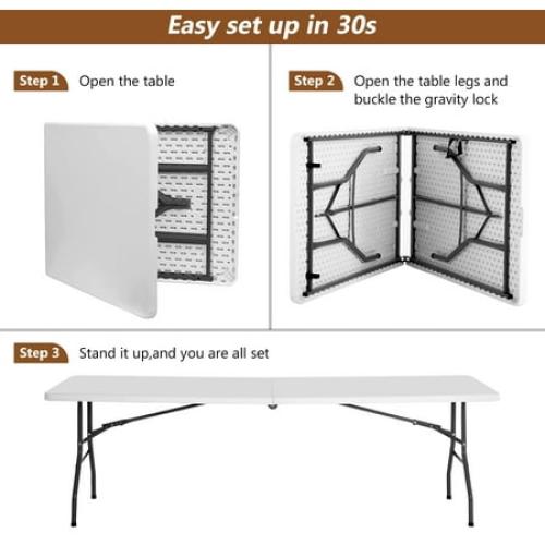 FDW Foldable Outdoor Office Parties Camping Table, White