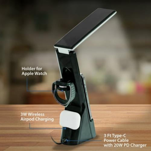 Mainstays 10.9' 5-in-1 LED Dimmable Wireless Charging Foldable Hinge Desk Lamp