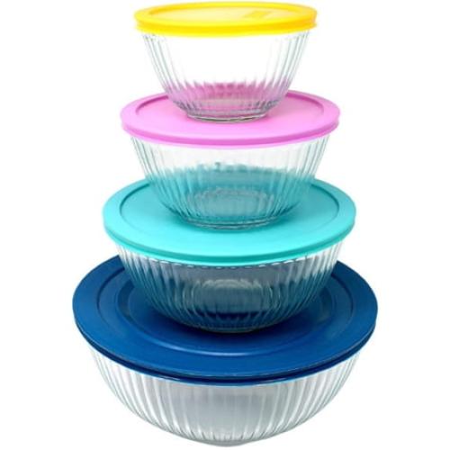 Pyrex 8-piece 100 Years Glass Mixing Bowl Set (Limited Edition) - Assorted Colors Lids