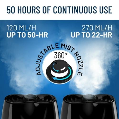 Everlasting Comfort Ultrasonic Cool Mist Humidifier for Bedroom (6L), Filterless Large Room Humidifiers, Lasts 50 Hours With Essential Oil Diffuser Tray, Quiet, Small Air Vaporizer (Black)