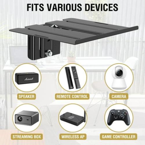 ZeboZap DIY Floating Shelf for Soundbars & Consoles | No Drill Pole Mount | Weatherproof | Black