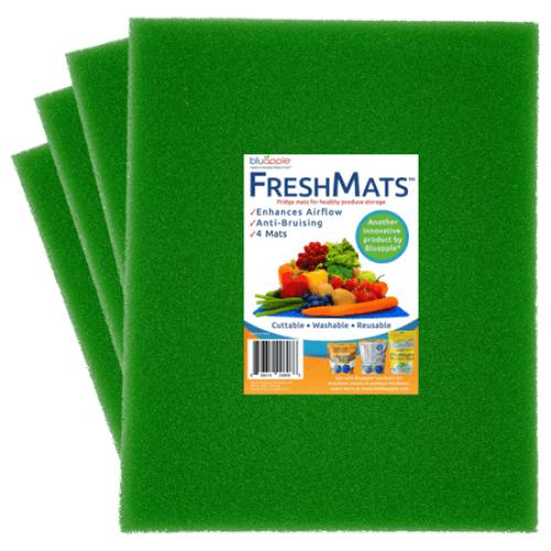 Set of 4 Size 12x15 Color Green Bluapple FreshMats - Refrigerator Bin Liners, Fridge Drawer Mats - Keeps Produce Fresh Longer, Prevents Bruising, Promotes Air Circulation - BPA-Free Polyurethane Foam - (4-Piece Set, 12x15, Green)