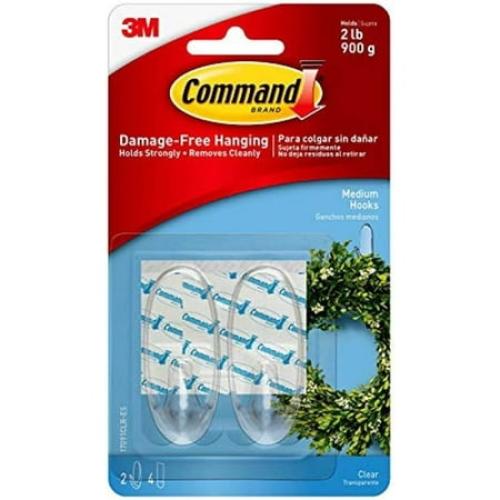 Command Hooks, Medium, Clear, 2-Hook, 6-Pack