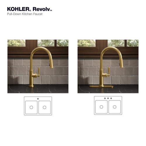 Revolv Single Handle Pull Down Sprayer Kitchen Faucet in Vibrant Brushed Moderne Brass