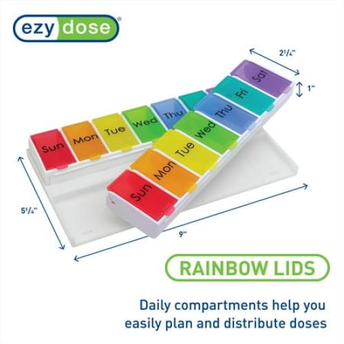 Multicolor Ezy Dose Ezy Fill Weekly 14-Day Pill Organizer, Pop-Out Compartments, Rainbow