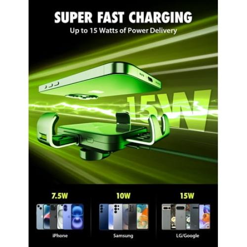 Bracketron PwrUp Automatic Universal 15W Qi Fast Wireless Charging 3 in 1 Dashboard Windshield and Vent Mount