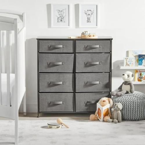 mDesign Tall Storage Dresser Furniture with 8 Slim Fabric Drawers, Dark Gray