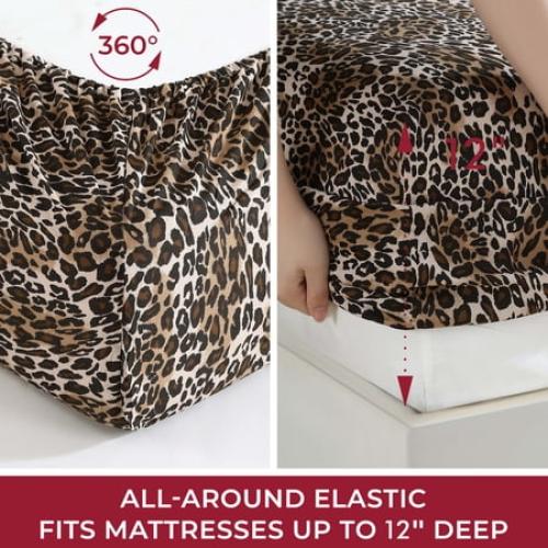 Beatrice Home Fashions, Whimsical Zara Leopard Print 4PC Sheet Set, Queen