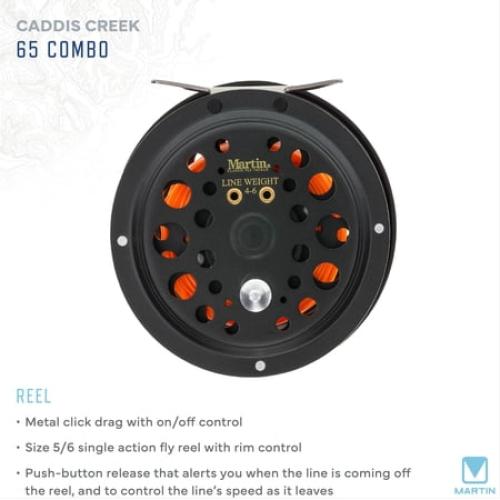 Martin Caddis Creek Fly Reel and Fishing Rod Combo, 5/6-Weight 9-Foot 2-Piece Fiberglass Rod, Brown