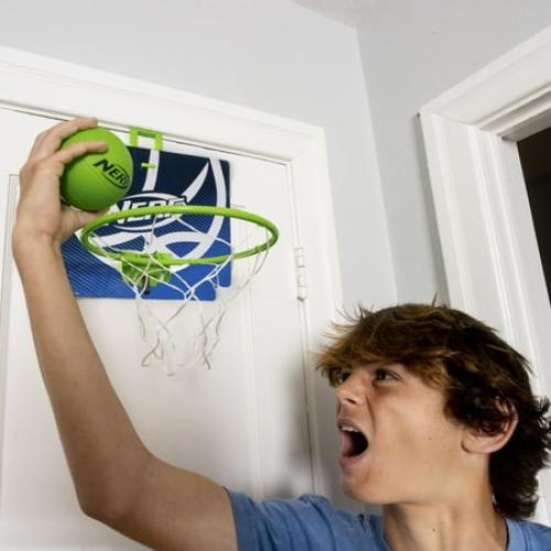 NERF Mini Over the Door Basketball Hoop - Nerfoop Indoor Basketball Hoop for Kids - Toy Door Basketball Hoop   Mini NERF Foam Basketball Game Set - Perfect for Bedroom Indoor Basketball - Green