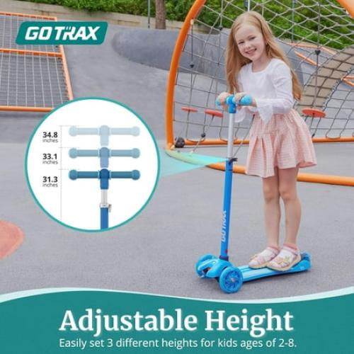 GOTRAX KS1 Kids Kick Scooter, Toddler Scooter 3 Wheel with LED Lighted, 3 Adjustable Handlebars, Suitable for Boys and Girls Ages 2~8 Children and Max Load 100 lbs,Blue