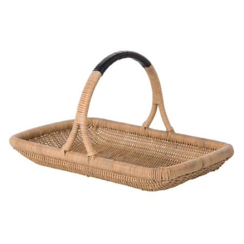 Kouboo Rattan Vegetable And Flower Wicker Basket With Leather Wrapped Arch Handle, Fruit Basket For Table, Wicker Flower Basket For Storage, Natural Color