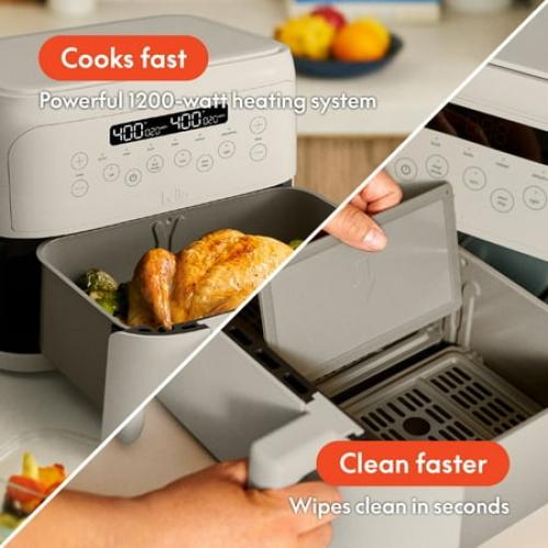 bella 4 Qt Dual Basket TriZone® Air Fryer with EverGood™ Ceramic Nonstick Coating, Removable Divider, Oatmilk