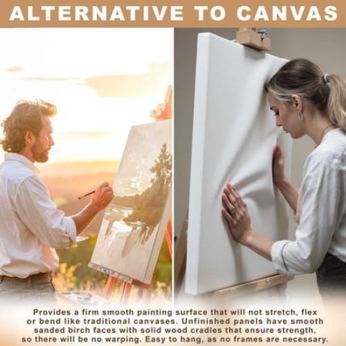 U.S. Art Supply 4 x 12 Unfinished Cradled Wood Panels for Painting, Gallery 1-1/2 Deep (4 Pack) - Artist Depth Wooden Wall Canvases - Mixed-Media Craft, Acrylic, Oil, Encaustic, Paint Pouring