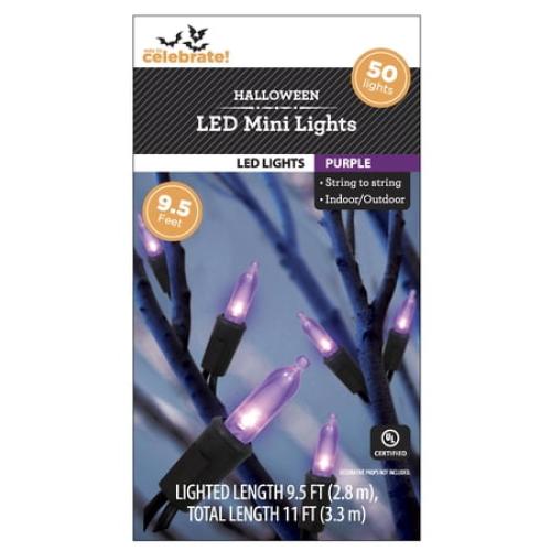 4 pack Purple Lights, 50CT, LED Minis, 9.5ft, Halloween Indoor/Outdoor, by Way To Celebrate