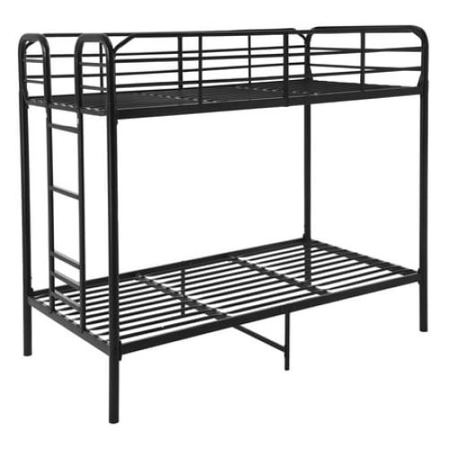 Your Zone Kids Metal Twin over Twin Quad Bunk Bed with Ladder and Guardrails, Black