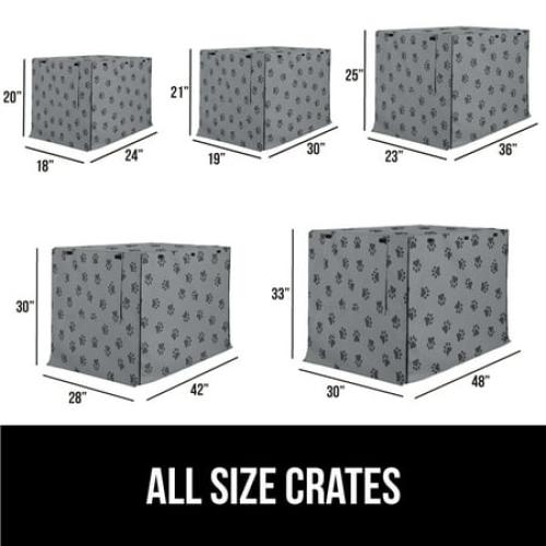 GORILLA GRIP Dog Crate Cover, Fits 24 Indoor Kennel Cage, Breathable Mesh Windows, Gray Paw