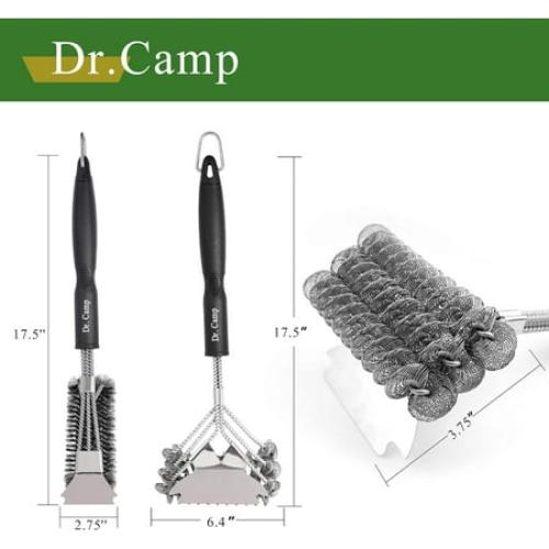 Dr.Camp 2 PCS Stainless Steel BBQ Grill Brush,BBQ Brush,Grill Scraper, Grill Brush for Outdoot,Grill Cleaning Brush, Barbecue Tool Set with Big Handle for Outdoor Grill