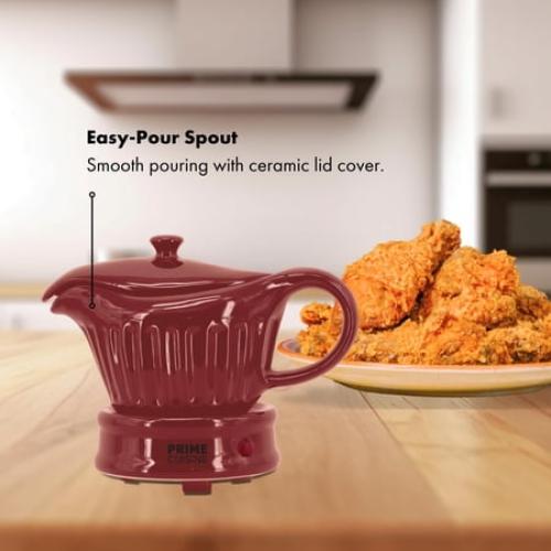 Prime Cuisine 17oz Electric Gravy Boat Warmer, Ceramic Gravy Boat with Detachable Cord and Lid