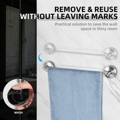 Yohom Suction Cup Bath Hand Towel Bar for Bathroom Wall Mount 22 inches Stainless Steel Hand Towel Holder for Glass Shower Door Kitchen Towel Rack Brushed